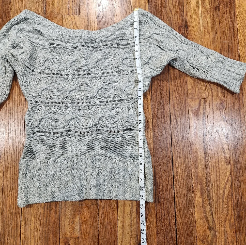 Gray Size Medium Cable knit Short Sleeve Top Boat Neck - Picture 3 of 8